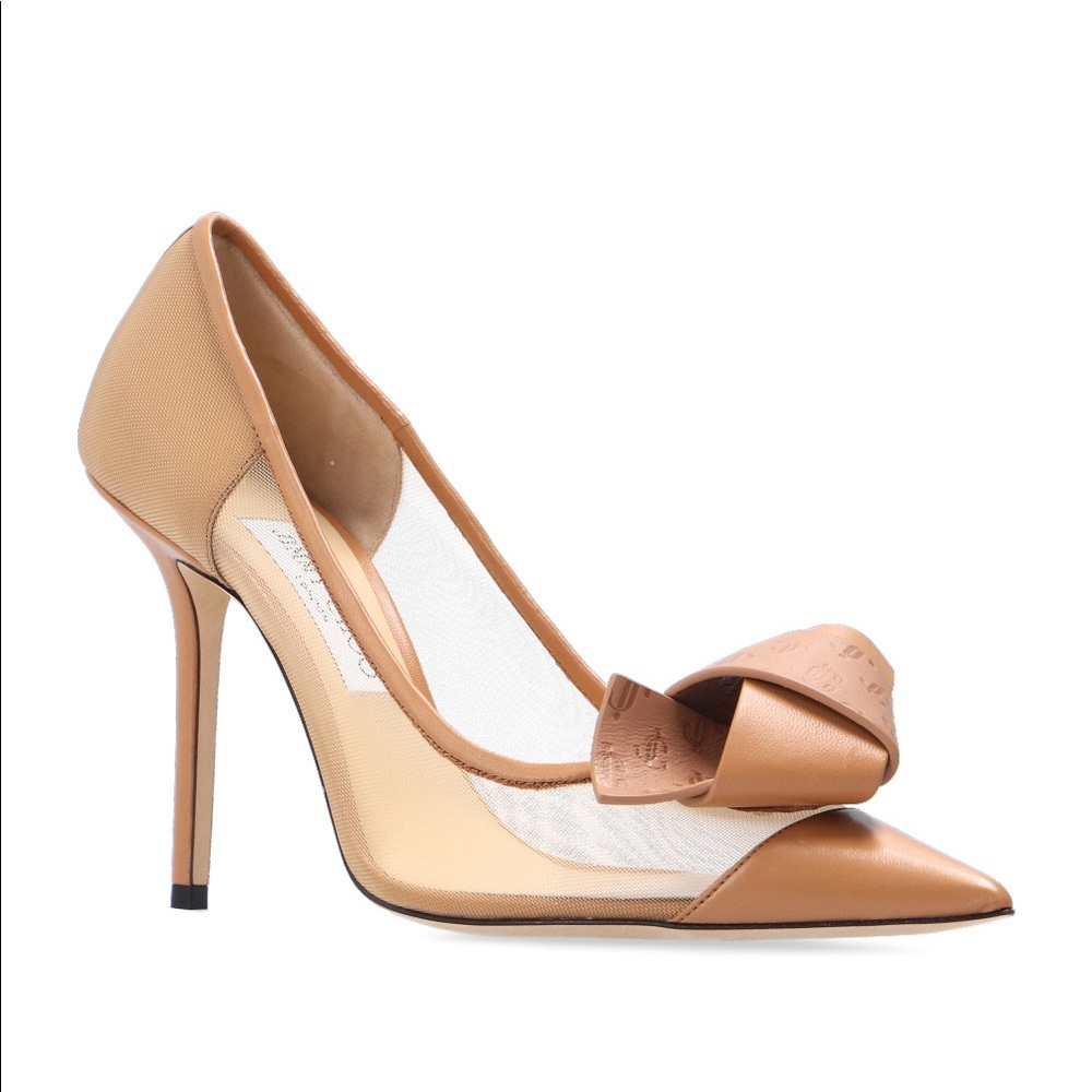 Jimmy Choo Lani nude heels with bow.
